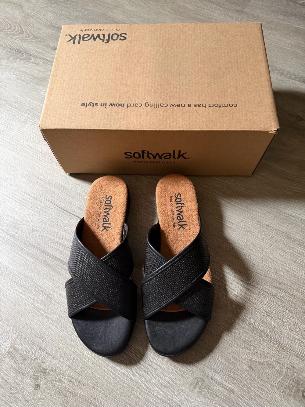 SoftWalk Black Crisscross Slide Mules